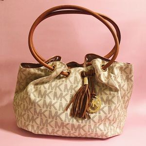 Michael Kors Logo Neutral Ring Tote with tassel